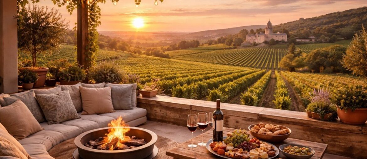 Cozy Wine Tasting  in French Vineyard in Bordeaux at Sunset 🔥🍷 Fireplace Ambience 10 Hours