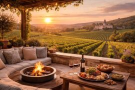 Cozy Wine Tasting  in French Vineyard in Bordeaux at Sunset 🔥🍷 Fireplace Ambience 10 Hours