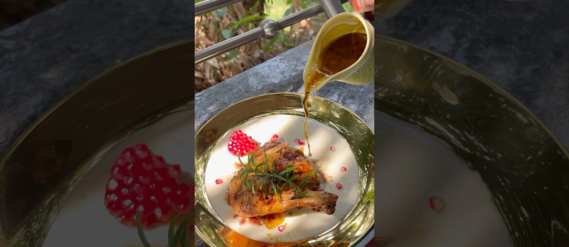 🇫🇷 French Roasted Chicken 🍗 with pomegranate and red wine glaze and garlic sauce 🧄