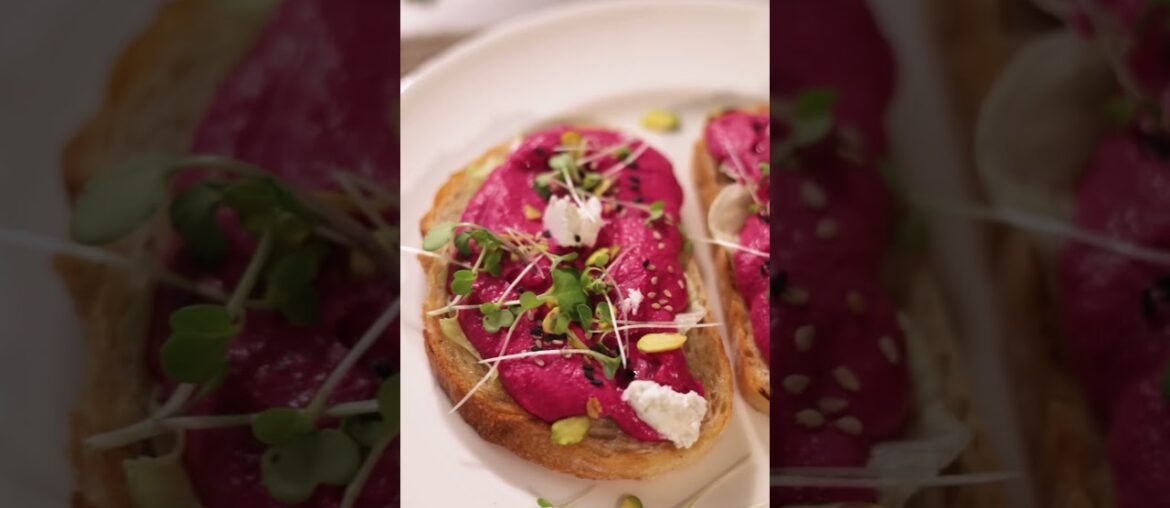 Beetroot Hummus on Toast with Feta Crumble. #amrutvaheritagekitchen #tahini #hummus #healthyeating
