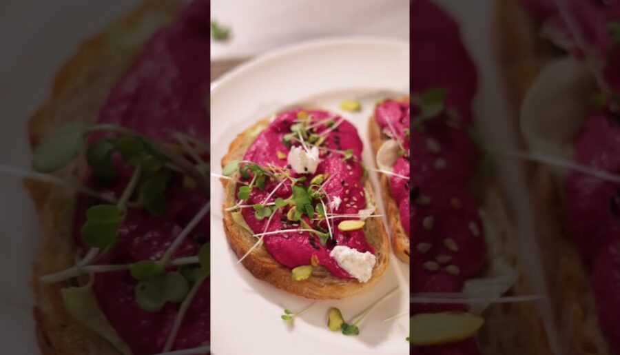 Beetroot Hummus on Toast with Feta Crumble. #amrutvaheritagekitchen #tahini #hummus #healthyeating