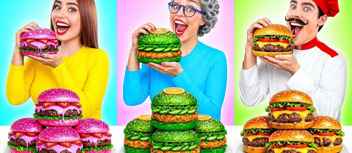 Rainbow VS Chocolate VS Pink Color Cooking Challenge | Kitchen Battle with Food Multi DO Challenge