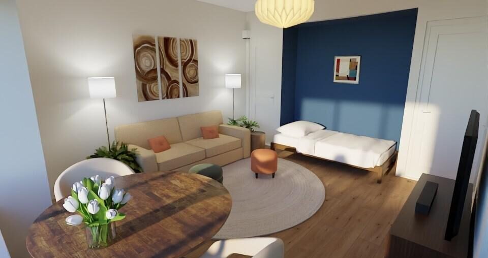 I'm making a 3D design of how to decorate the new apartment I'm moving into and thinking of painting the "alcove" with the bed navy blue. Am I crazy?