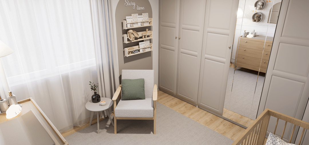 If I bought a white set of cot and dresser, will it be okay or too white? The oak one is double the price, not sure I can justify it. These are renders I made.