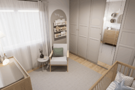 If I bought a white set of cot and dresser, will it be okay or too white? The oak one is double the price, not sure I can justify it. These are renders I made.