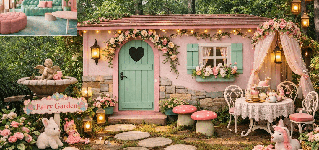 Pink and green kids playhouse help