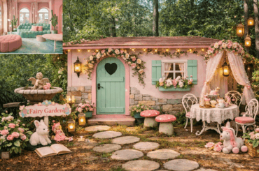 Pink and green kids playhouse help