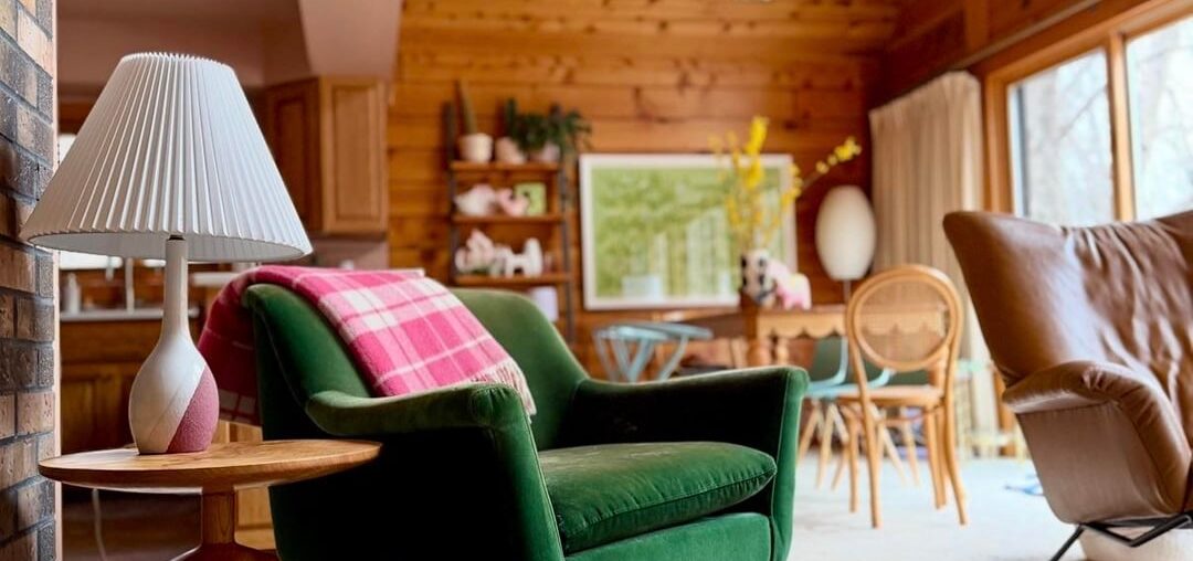 The perfect addition to our room: a turned cherry end table made by my dad in three days.