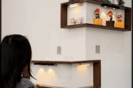 This corner shelf system transforms any empty wall into a stylish display