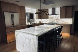 Just completed a fully backlit Cristallo Quartzite kitchen in San Jose, California — countertops, backsplash, and island