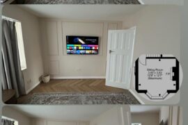 TV unit placement dilemma with door clearance – floating vs floor unit?