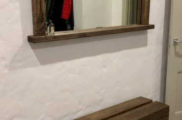 Handcrafted mirror and bench made of solid larch