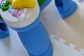 Kids stool slipping on play mat