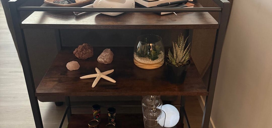 Bar cart setup — used only what I already had. Keep it or change anything?