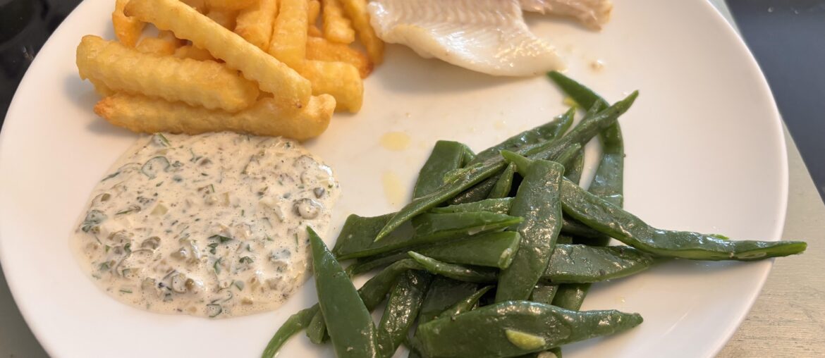 Pan fried brill, crinkle chips, runner beans and homemade tartare sauce