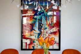 I’m obsessed with tulip season at the farmer’s market. Tulips are matchy matchy with the chairs but I still love them!