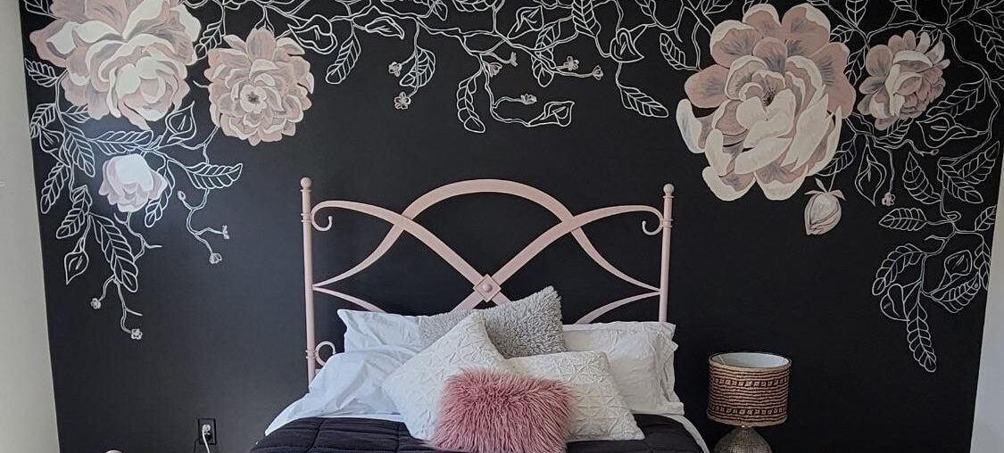 Master bedroom transformation! Client wanted a collision of bold modern and vintage feminine.