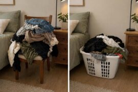 Chair full of clothes vs laundry basket full of clothes