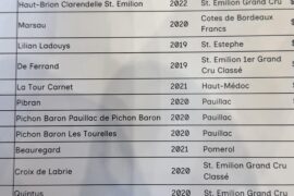Bordeaux Tasting Event list
