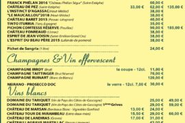 Wine list in France, value for money