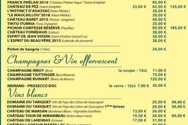 Wine list in France, value for money
