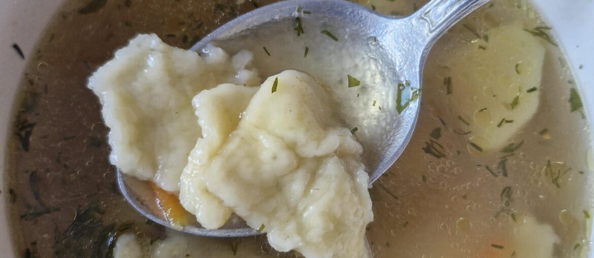 My grandma's "zacierka" soup with homemade pasta, potatoes and some vegetables.