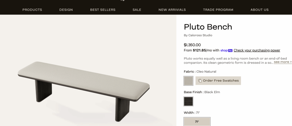 Pluto Bench with Caloroso