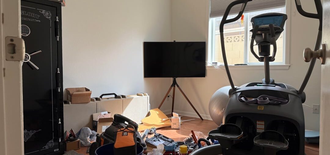 I reclaimed my husbands junk room to create a yoga room