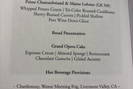 The menu from Saturday night's White House Correspondent's Dinner.  Interesting wine selection.