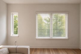 One long double curtain rod or Roman shades on smaller window?