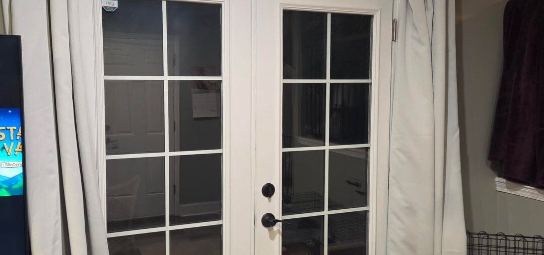 French door covering and living room ideas?
