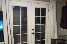 French door covering and living room ideas?