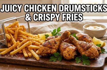 “Juicy Creamy Chicken Drumsticks with Crispy French Fries – Full Recipe 🍗🍟”