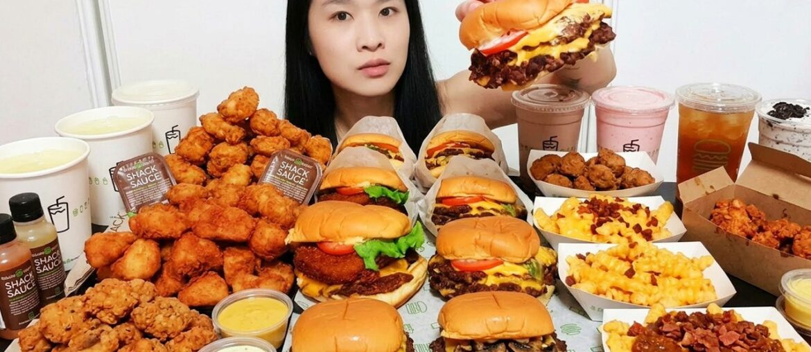 Huge Shake Shack Mukbang: Double ShackBurger, Shack Stack, Chicken Nuggets & Bacon Cheese Fries ASMR