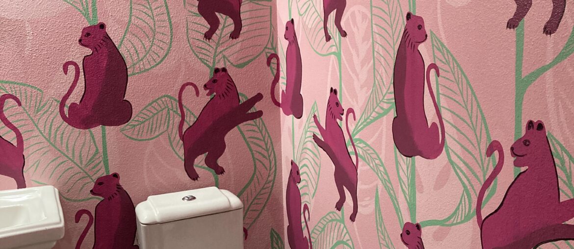 Wallpaper in a powder room for a wild client in Austin, TX!
