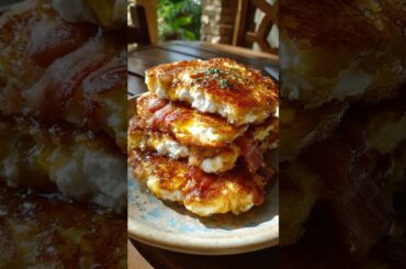🥓 Cottage Cheese Maple Bacon French Toast Stack —No Bread Soft Peel #yotubeshorts #recipe #explore