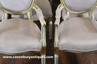 Set 14 French Louis XVI Dining Chairs Painted