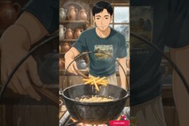 Dad's Rainy Day French Fries 🌧️🍟🏡 | 1990s Cozy Village Cooking Story #shorts #rain #ghibli