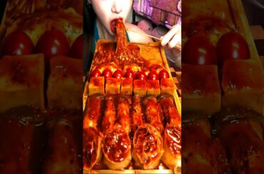 Gourmet Platter 😎 boneless chicken feet, turkey noodles, spicy enoki mushrooms💥 #mukbang #food #eat