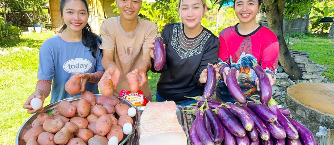 Amazing cooking pork belly crispy, French fries and crispy eggplants recipes