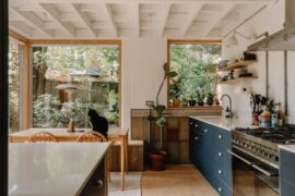 Modern kitchen and dining extension with garden views added to a two-bedroom apartment in a Victorian villa, Willesden Green, northwest London, UK [1600x1067]