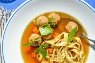 Rosół Wołowy - a riff inspired by a Polish Sunday staple, served with meatballs and egg noodles