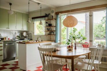 Kitchen and dining space in a renovated 1950s end-of-terrace house, Bagarmossen, Skarpnäck, Stockholm, Sweden [1920x1280]