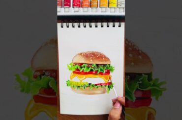 Part 1 - Satisfying Realistic Watercolor Burger Painting 🍔🎨 #trending #viral #shorts #burger