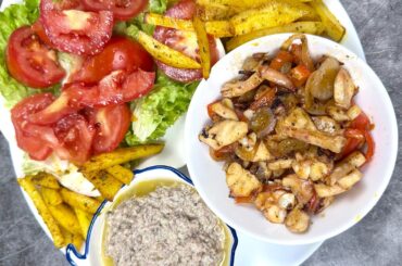 Portuguese pan fried octopus with baked potatoes, Portuguese sardines dip