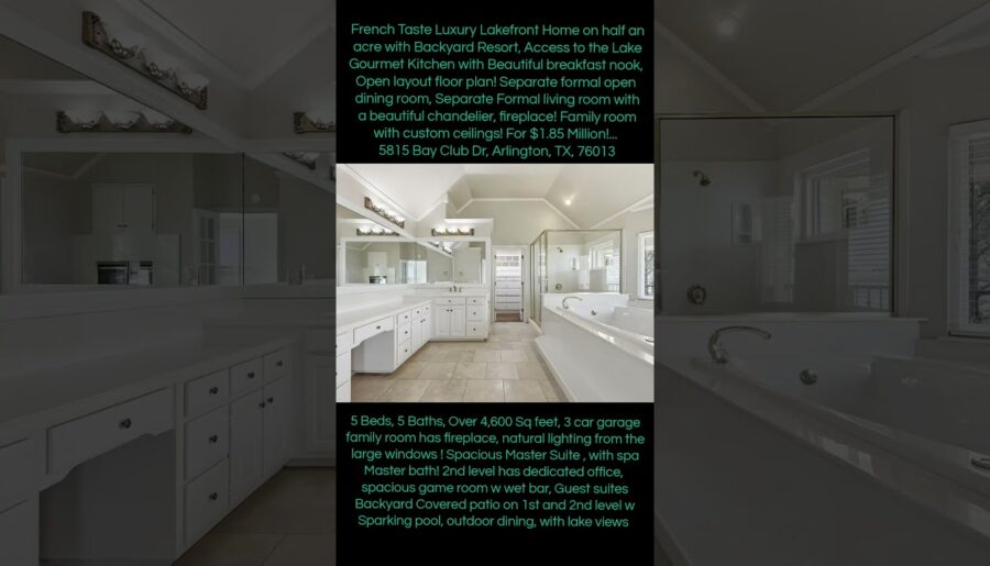French Taste Luxury Lakefront Home on half acre,Gourmet Kitchen, Formal dining and living room +