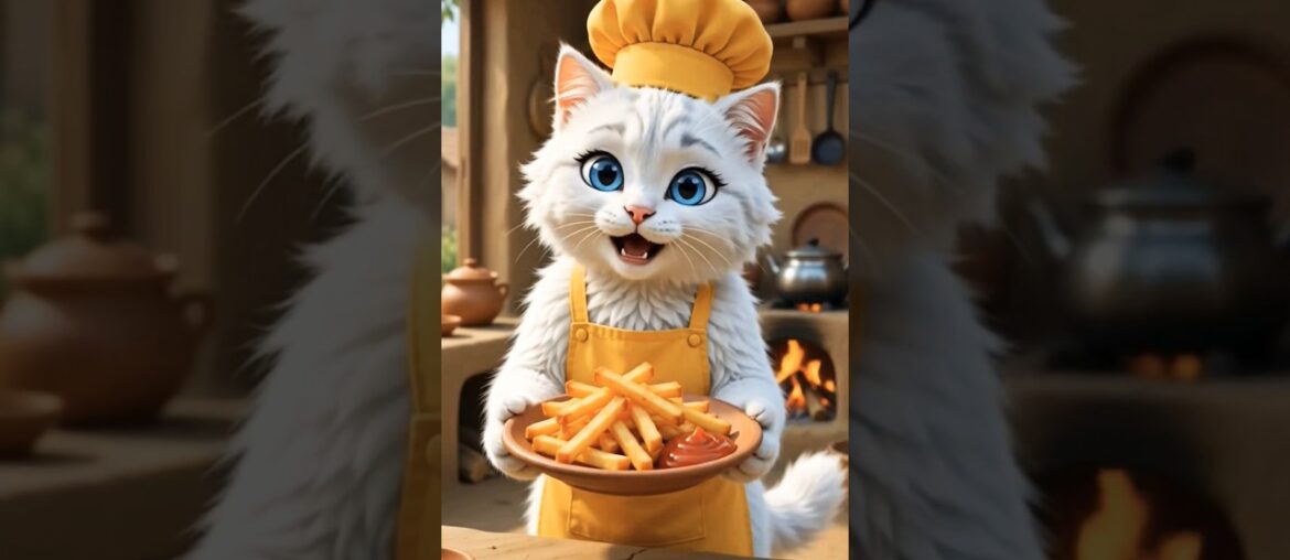 Fluffy white cat makes a french fries 🍟 #Comment for next recipe #show some love towards this cat 🐈😺