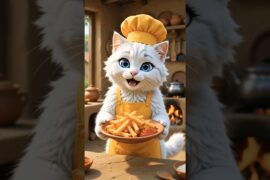 Fluffy white cat makes a french fries 🍟 #Comment for next recipe #show some love towards this cat 🐈😺
