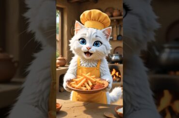 Fluffy white cat makes a french fries 🍟 #Comment for next recipe #show some love towards this cat 🐈😺