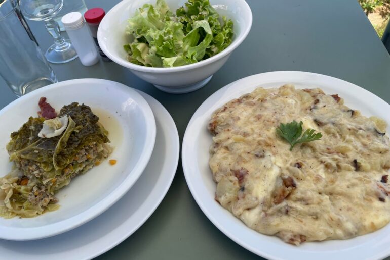 Auvergne delicacies : stuffed cabbage and truffade